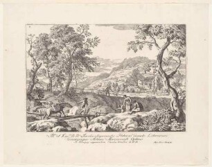 Landschaft mit Bauern und Pferd, aus der Folge "Varia Marci Ricci pictoris praestantissimi experimenta", Bl. 4