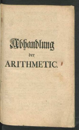 Abhandlung der Arithmetic.