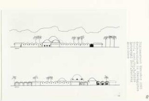 Grabungshaus in Oberägypten (Diplomarbeit bei Peter Poelzig): Ansichten von Osten und Süden
