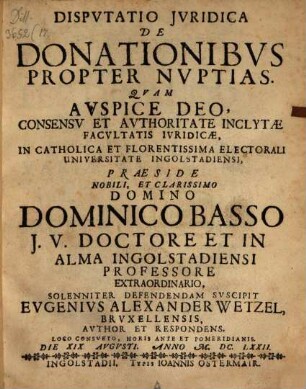 Disp. iur. de donationibus propter nuptias