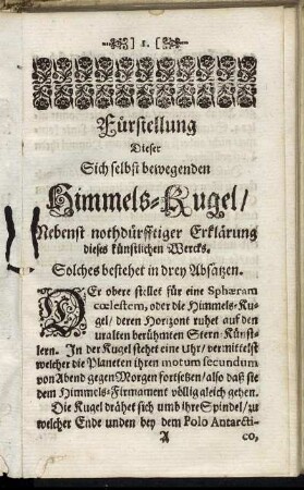 Fürstellung Dieser Sich selbst bewegenden Himmels-Kugel.