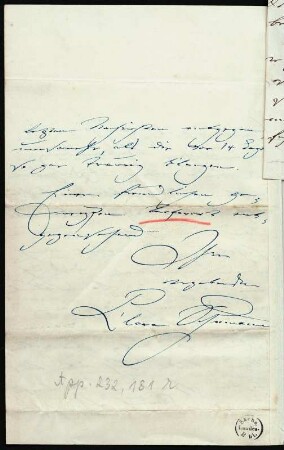Brief von Clara Schumann an Eberhard Peters : Brief von Clara Schumann an Eberhard Peters. Düsseldorf, 08.07.1856. Seite 4. Dresden: SLUB Mscr.Dresd.App.232,181r