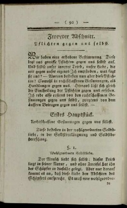 Erstes Hauptstueck. Rechtschaffene Gesinnungen gegen uns selbst