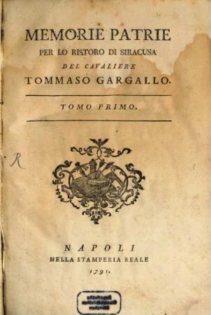 Memorie Patrie Per Lo Ristori Di Siracusa, 1