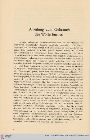 Anleitung zum Gebrauch des Wörterbuches