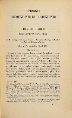 Textes relatifs aux institutions privées et publiques aux époques Mérovingienne et Carolingienne