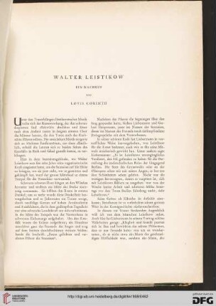 Walter Leistikow: ein Nachruf
