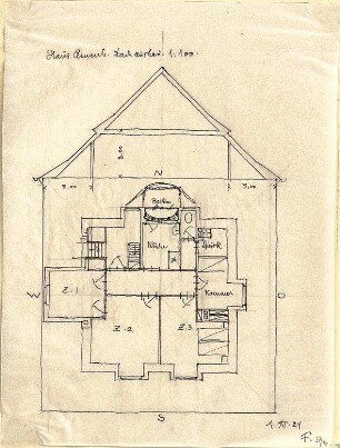 Fischer, Theodor; Bamberg; Haus Dr. Ament - Dachausbau (Grundriss, Schnitt)