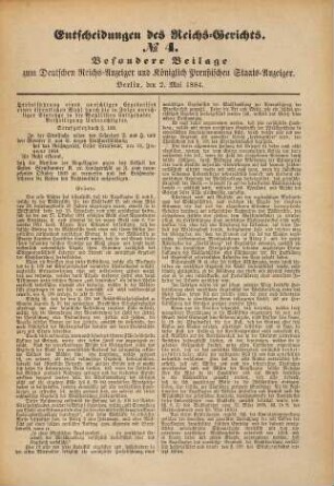 Entscheidungen des Reichsgerichts. 1884