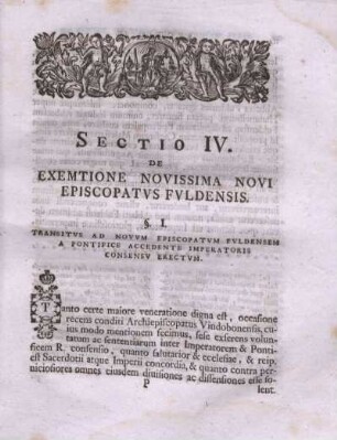 Sectio IV. De Exemtione Novissima Novi Episcopatvs Fvldensis.