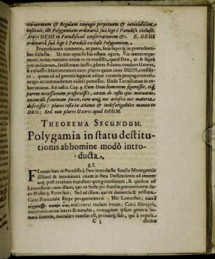 Theorema Secundum. Polygamia in statu destitutionis abhomine modo introducta.