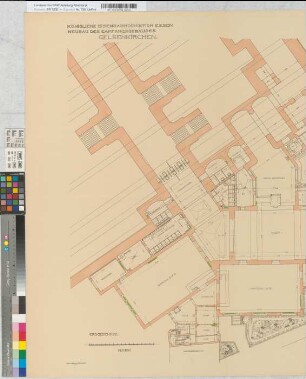Neubau des Empfangsgebäudes [Bahnhof] Gelsenkirchen: Grundriß Erdgeschoß [2~Exemplare], M.~1:100 Hge, Sknr.: 1, Fanr.: 14, Bunr.: 1