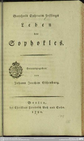 Gotthold Ephraim Lessings Leben des Sophokles