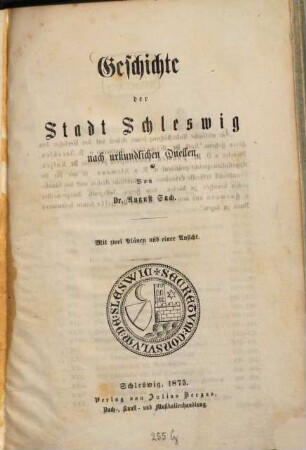 Geschichte der Stadt Schleswig nach urkundlichen Quellen