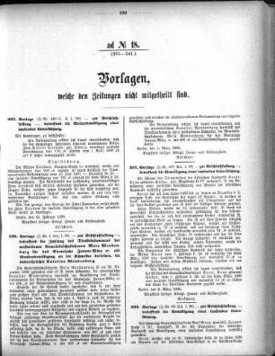 Anlage: ad No.18 (235-241.), Vorlagen, welche den Zeitungen nicht mitgeteilt sind