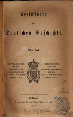 Forschungen zur deutschen Geschichte, 11. 1871