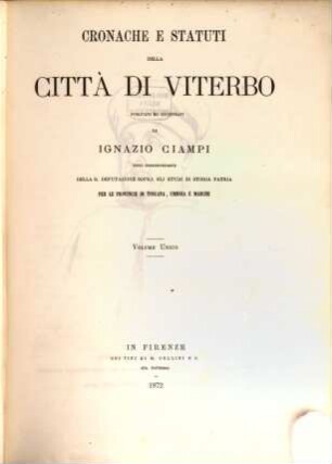 Cronaihe (da Niccola della Tuccia) e statuti della città di Viterbo : Pubblicati ed illustrati da Ignazio Ciampi