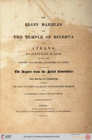 The Elgin marbles from the Temple of Minerva at Athens, on sixty-one selected from "Stuart's and Revett's Antiquities of Athens"