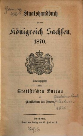 Staatshandbuch für den Freistaat Sachsen, 1870