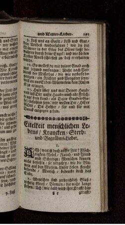 Eitelkeit menschlichen Lebens/ Krancken- Sterb- und Begräbnis-Lieder