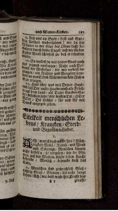Eitelkeit menschlichen Lebens/ Krancken- Sterb- und Begräbnis-Lieder