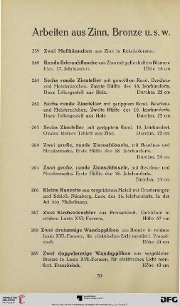 Arbeiten aus Zinn, Bronze u.s.w. (Nr. 259-275)