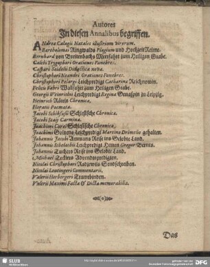 Autores In diesen Annalibus begriffen