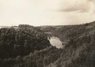Rochsburg. Das Muldental gegen Hohenkirchen. Vom oberen Rand des rechten Brauselochgehänges. Blick talab gegen Norden