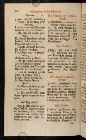 VIII-XVI, Commune unius Martyris; ....