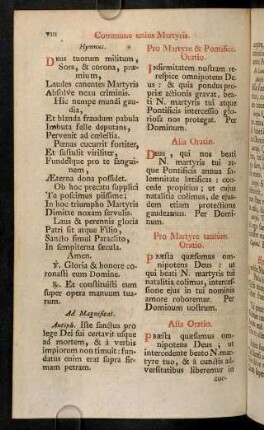 VIII-XVI, Commune unius Martyris; ....