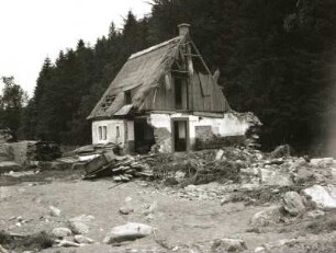 Schönwald (Krásny Les). Hochwasserkatastrophe im obersten Gottleubatal 08./09.07.1927. Zerstörte Häuser