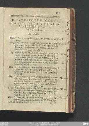 III. Eruditorum Icones, Elogia, Vitae, Et Alia Ad Illos Pertinentia.