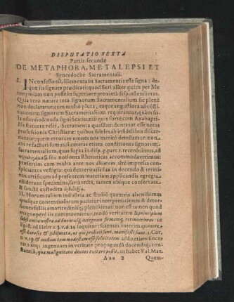 Disputatio Sexta. De Metaphora, metalepsi Et Synecdoche Sacramentali.