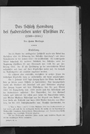 Das Schloß Hansburg bei Hadersleben unter Christian IV. (1588-1644.)