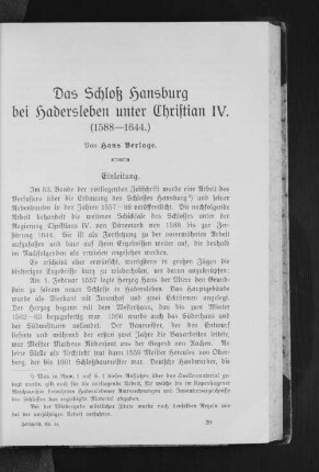Das Schloß Hansburg bei Hadersleben unter Christian IV. (1588-1644.)