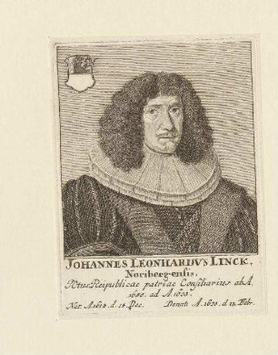 Johann Leonhard Linck, Nürnberger, Ratskonsulent; geb. 14. Dezember 1614; gest. 12. Februar 1673