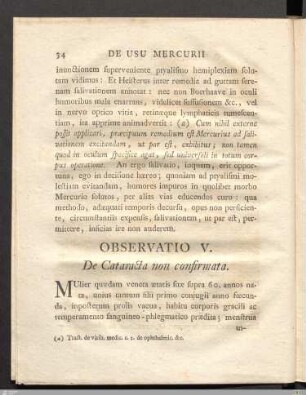 Observatio V. De Cataracta non confirmata
