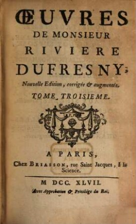 Oeuvres De Monsieur Riviere Du Fresny, 3
