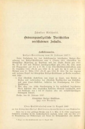 Fünfter Abschnitt. Ordnungspolizeiliche Vorschriften verschiedenen Inhalts