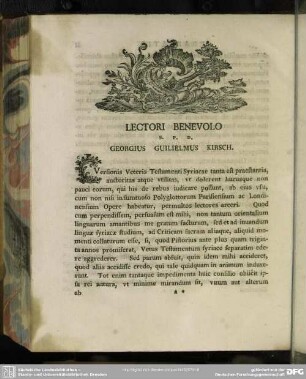 Lectori Benevolo S. P. D. Georgius Guilielmus Kirsch