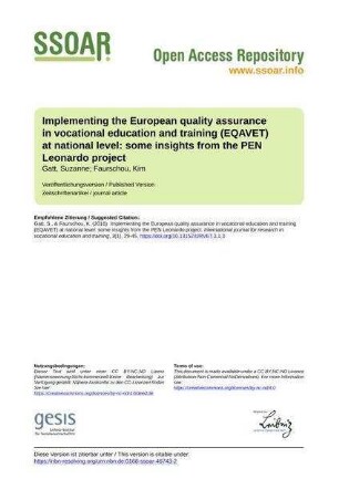Implementing the European quality assurance in vocational education and training (EQAVET) at national level: some insights from the PEN Leonardo project