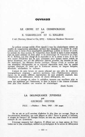 419-420, La délinquance juvénile, par Georges Heuyer