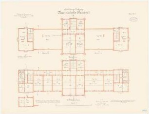 Kaserne des 4. Garderegiments zu Fuß, Berlin-Moabit: Mannschaftskaserne 1: Grundriss 2. Obergeschoss, Dachgeschoss 1:100