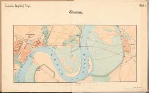 Eisenbahnbrücke über den Rhein, Düsseldorf Schinkelwettbewerb 1867: Lageplan 1:10000; Maßstabsleiste