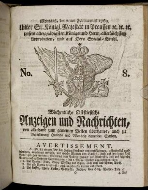 No. 8. Montags, den 20ten Februarius 1769.