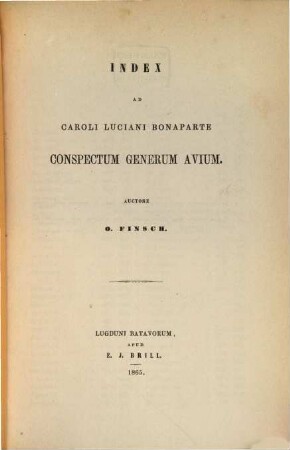 Conspectus generum avium, [3]. Index ad Caroli Luciani Bonaparte conspectum generum avium