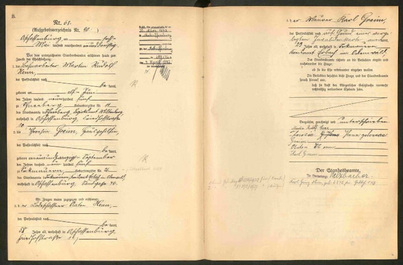 Standesamtsbuch der Stadt Aschaffenburg: Eheschließungen 252/1930 - 130/1931