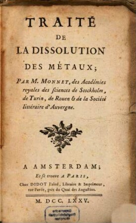 Traité de la dissolution des métaux