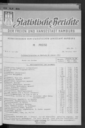 Verbraucherpreise in Hamburg im Januar 1962 : Lfd. Nr. 7