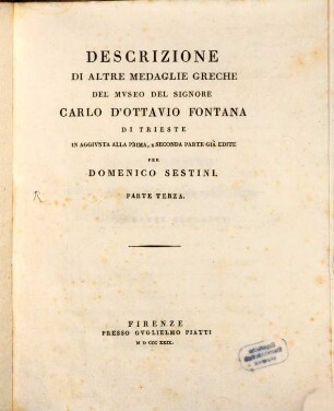 Descrizione d'alcune medaglie greche del Museo di Carlo d'Ottavio Fontana di Trieste. 3. (1829)